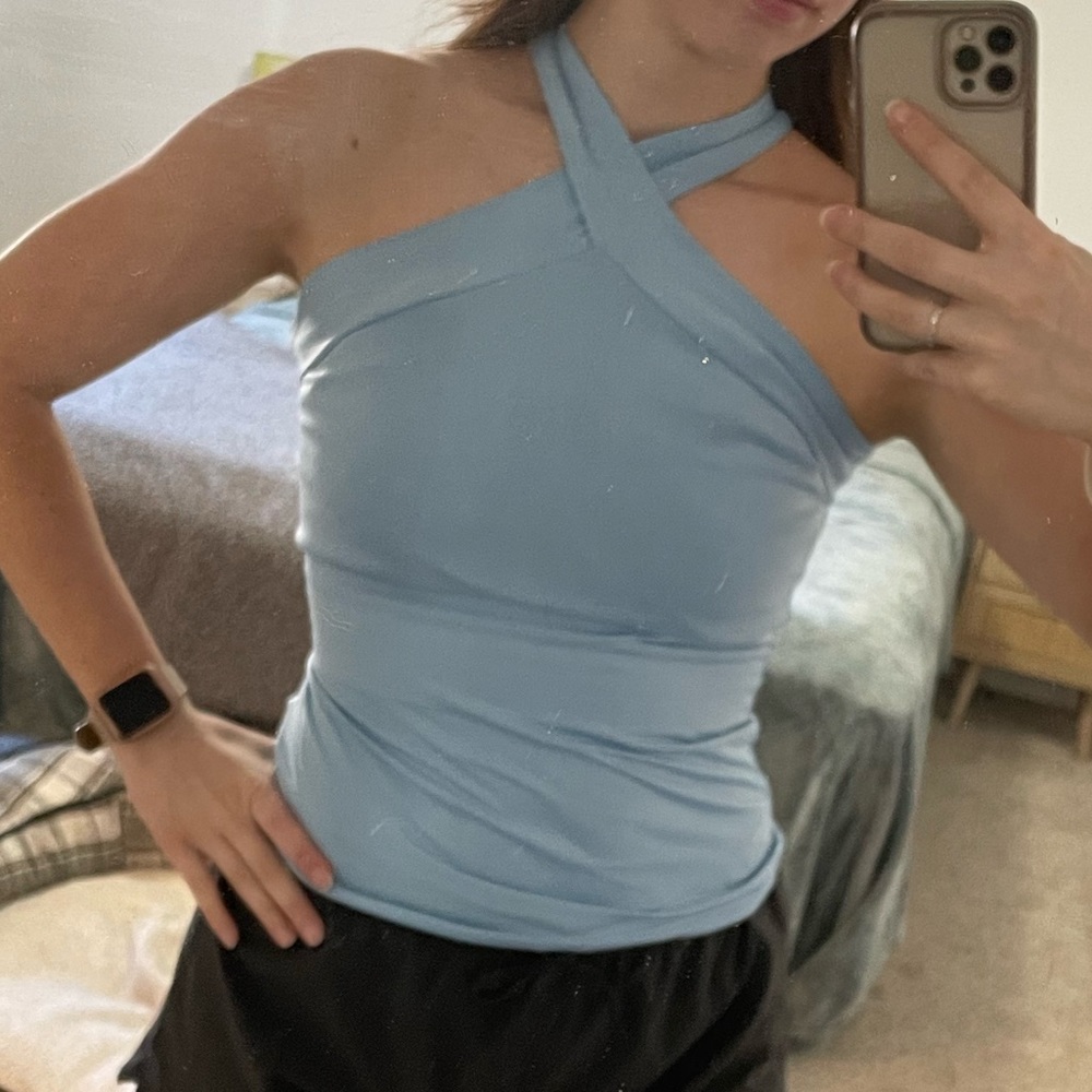 Light Blue Criss Cross Halter Top